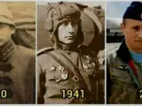 A la derecha, una fotografía de Putin que se compara con otras dos imágenes de 1920 y 1941, en donde aparecen dos personas con un gran parecido físico con el mandatario ruso.