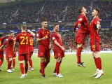 La selección española celebra un gol ante Costa Rica en el Mundial de Qatar.
