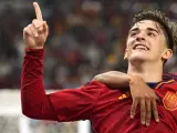 Gavi celebra un gol con España en el Mundial de Qatar.