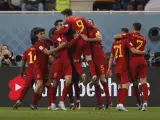 España celebra un gol en el Mundial de Qatar.