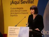 La ministra de Ciencia e Innovación, Diana Morant interviene en el acto a la visita a las instalaciones de la Agencia Espacial Española