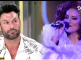 Alba Carrillo canta en el 'Mediafest Night Fever' junto a una imagen de Jorge Pérez.