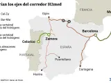 Así será el trayecto del corredor del hidrógeno por España.