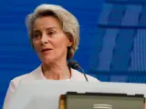 La presidenta de la Comisión Europea, Ursula von der Leyen, tras la aprobación del noveno paquete de saciones de la UE contra Rusia, en respuesta a la invasión de Ucrania.
