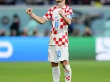 Luka Modric celebra el tercer puesto de Croacia en Qatar tras el pitido final.