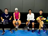 El tenista Rafa Nadal, acompañado de sus técnicos Marc López, Gustavo Marcaccio y Carlos Moyá.