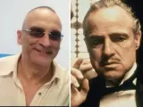 Combo de fotos de Messina Denaro y Marlon Brando como Vito Corleone.