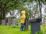 Un niño en un cementerio