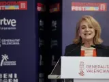 La presidenta de RTVE, Elena Sánchez, participa en la presentación institucional del Benidorm Fest 2023, junto al president de la Generalitat, Ximo Puig.