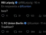Pique entre el RB Leipzig y el Unión Berlín en Twitter.
