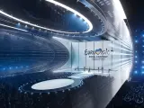 Escenario de Eurovisión 2023 en el estadio Liverpool Arena.