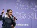 La ministra de Igualdad, Irene Montero, durante el acto '&iquest;Consentiste o no? Solo s&iacute; es s&iacute;', a 5 de febrero de 2023, en Madrid, (Espa&ntilde;a).