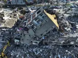 Foto aérea que muestra la destrucción en la ciudad de Kahramanmaras, al sur de Turquía.