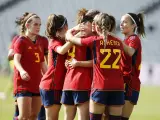 La selección española femenina celebra un gol ante Jamaica.
