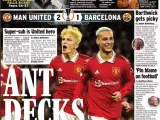 "Ant tumba al Barça". El diario deportivo británico se centra en la soberbia actuación de Antony, una de las estrellas del United, para calificar su victoria ante el Barça.