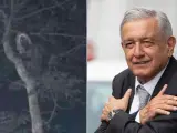 Combo de fotos del espíritu maya y del presidente mexicano Andrés Manuel López Obrador.