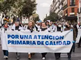 Manifestaci&oacute;n de m&eacute;dicos y pediatras de Atenci&oacute;n Primaria de la Sanidad P&uacute;blica en Madrid.
