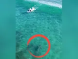 Este vídeo grabado el domingo pasado en Jupiter, Florida, nos enseña a vista de dron cómo un impresionante tiburón toro nada entre las olas del mar.