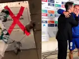La placa de Griezmann vandalizada; y el Cholo Simeone besando al francés tras la goleada al Sevilla.