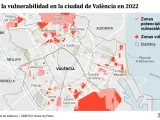 Mapa de la vulnerabilidad en la ciudad de València en 2022.