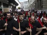 Protesta tras el accidente de tren en Grecia.