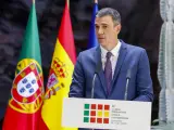 El presidente del Gobierno, Pedro Sánchez, interviene tras celebrar la 34º cumbre hispano-portuguesa.