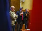El secretario general de CCOO, Unai Sordo; el ministro de Seguridad Social, José Luis Escrivá; y el secretario general de UGT, Pepe Álvarez