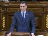 El presidente del Gobierno, Pedro Sánchez, interviene en la segunda sesión del debate de moción de censura.