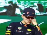 Verstappen, en rueda de prensa en Jeddah tras abandonar la clasificación.