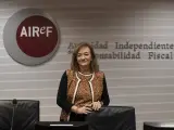 La presidenta de la AIReF, Cristina Herrero, durante la presentación de una opinión de la institución sobre la sostenibilidad de las administraciones públicas a largo plazo.