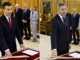 El nuevo ministro de Industria, Héctor Gómez, y el nuevo responsable de Sanidad, José Manuel Miñones, prometen sus cargos ante el rey.
