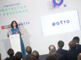 La presidenta Isabel Díaz Ayuso, este jueves, en la presentación del proyecto 'Patio', un campus de emprendimiento e innovación.