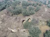 Coliseo romano de Aydin visto desde el aire, Turquía