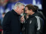 Ancelotti y Arrasate charlan tras el partido de Liga entre Osasuna y Real Madrid del pasado febrero.