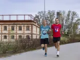 Jordi y John entrenando en Madrid Río antes de la maratón de Londres.