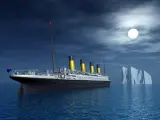 Ilustración del Titanic frente al iceberg.