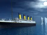 Ilustración del Titanic junto al iceberg.
