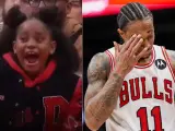 La hija de Demar DeRozan, Diar, gritando durante uno de los partidos del Play-In de su padre con los Bulls.