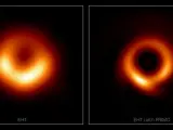 La imagen original de M87* (izquierda) y los datos de EHT reprocesados ​​con PRIMO (derecha)