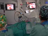 Los profesionales sanitarios, realizando el trasplante.