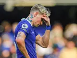 Mykhaylo Mudryk se lamenta durante un partido del Chelsea.