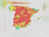 Mapa de la España peninsular y Baleares con riesgo de incendios.