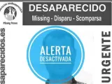 Cartel con la alerta desactivada de una persona desaparecida.