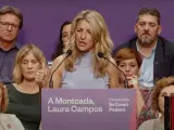 La vicepresidenta segunda del Gobierno y ministra de Trabajo, Yolanda Díaz, en un acto de campaña de En Comú Podem en Montcada i Reixac (Barcelona).