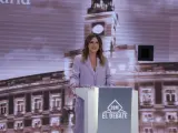 Alejandra Jacinto, candidata de Podemos, IU y AV a la Comunidad de Madrid, durante el debate electoral de Telemadrid.