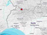 Epicentro del terremoto registrado este sábado en Cumbres Mayores (Huelva).