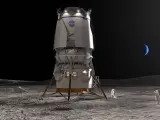 Concepto artístico de cómo se vería el módulo de aterrizaje Blue Moon sobre la superficie de la Luna.