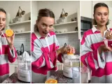 Una estadounidense descubre cómo hacer zumo de naranja.
