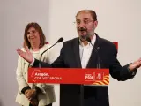Javier Lambán durante su comparecencia en rueda de prensa para valorar los resultados de las elecciones.