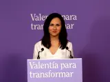 La secretaria general de Podemos, Ione Belarra, comparece tras el anuncio de adelanto electoral.
